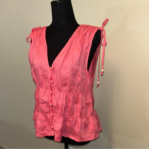 Cynthia Rowley Pink Button-Front Blouse Linen Large - Picture 2 of 8